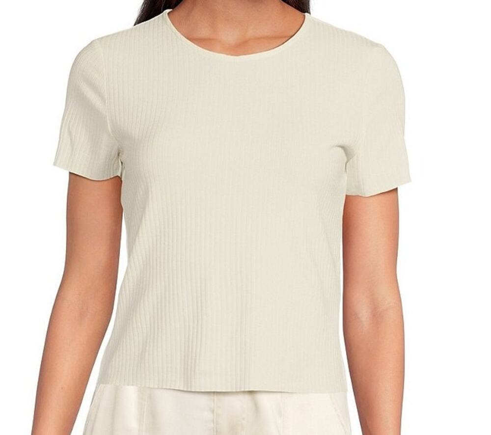 GB Girls Textured White Ribbed Knit Short Sleeve Top Youth Size Small